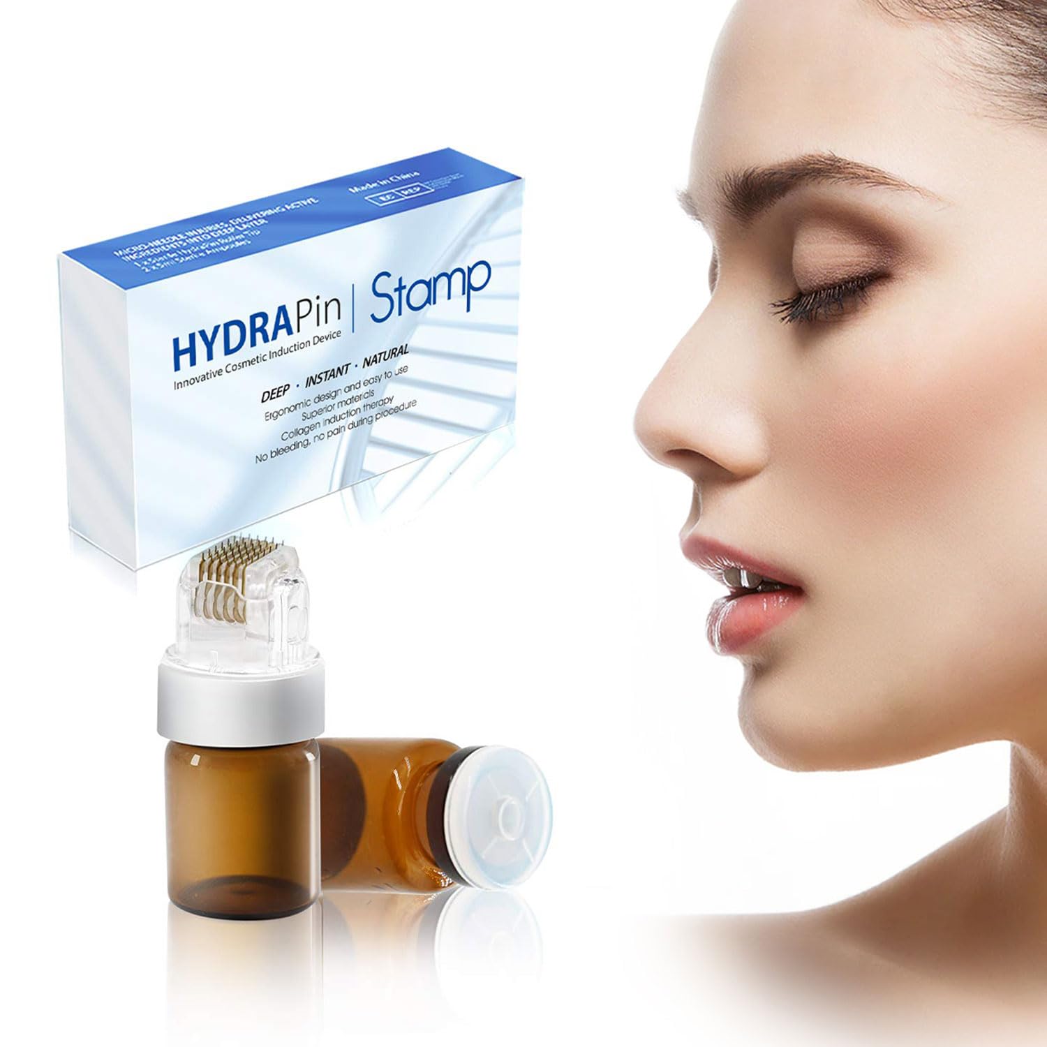 Microneedling Infusion System for Face, Hydra Needle Derma Stamp 0.5mm, 42 Titanium Microneedling Tool, Serum Applicator with 2 5ml Empty Ampoule — image 1