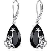 Hancock Black Tourmaline Earrings Sterling Silver Dangle Drop Leverback Earrings Jewelry Spiritual Protection Gifts for Women
