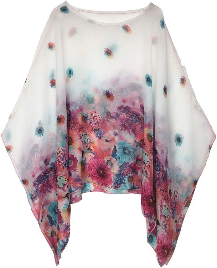 Womens Ladies Baggy Oversize Plus Size Batwing Tunic Top Blouse Floral Chiffon Kaftan