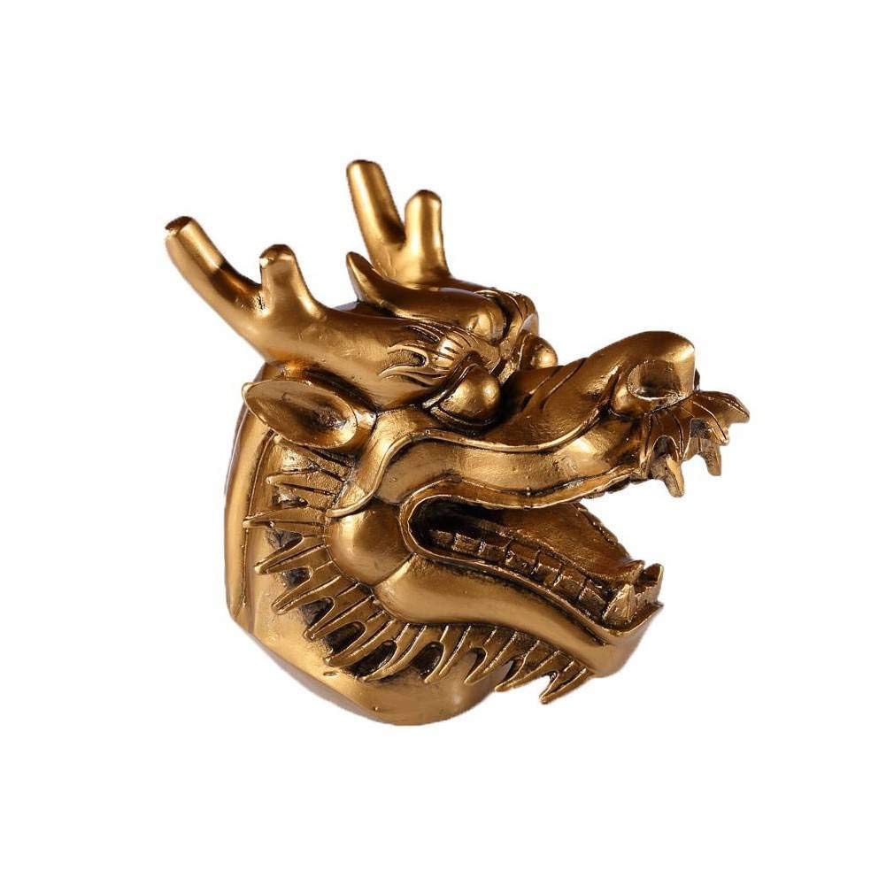 lachineuse - Chinese Dragon Head Figurine - Dragon Statue - 13.5 x 15 x 11 cm - Symbol of Power, Strength & Longevity - Asian Chinese Decoration - for Office, Home - Gold Color