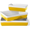 MARTHA STEWART 3 Piece Oven to Table Stoneware Bakeware, Baking Dish & Casserole Set - Yellow