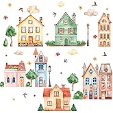 SUPERDANT Garden House Wall Stickers Watercolor House Wall Decor Tree Grass Vinyl Art Stickers Birds Clouds Decals Houses Decor for Bedroom Nursery Livingroom Playroom Kids Room Decoration