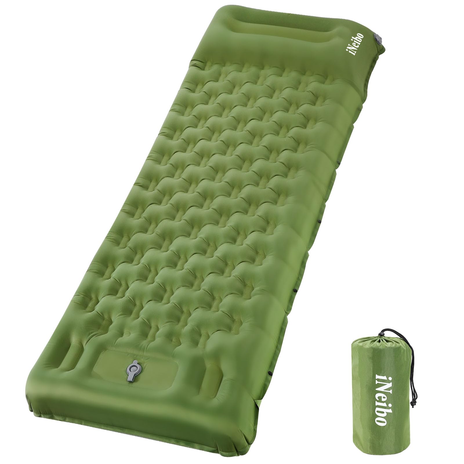 iNeibo Sleeping Mat for Camping, 10cm Thick Inflating Sleeping Pad with Bulit-in Foot Pump Enhanced Support, LightWeight Waterproof Air Mattress for Camping, Backpacking, Hiking, Traveling