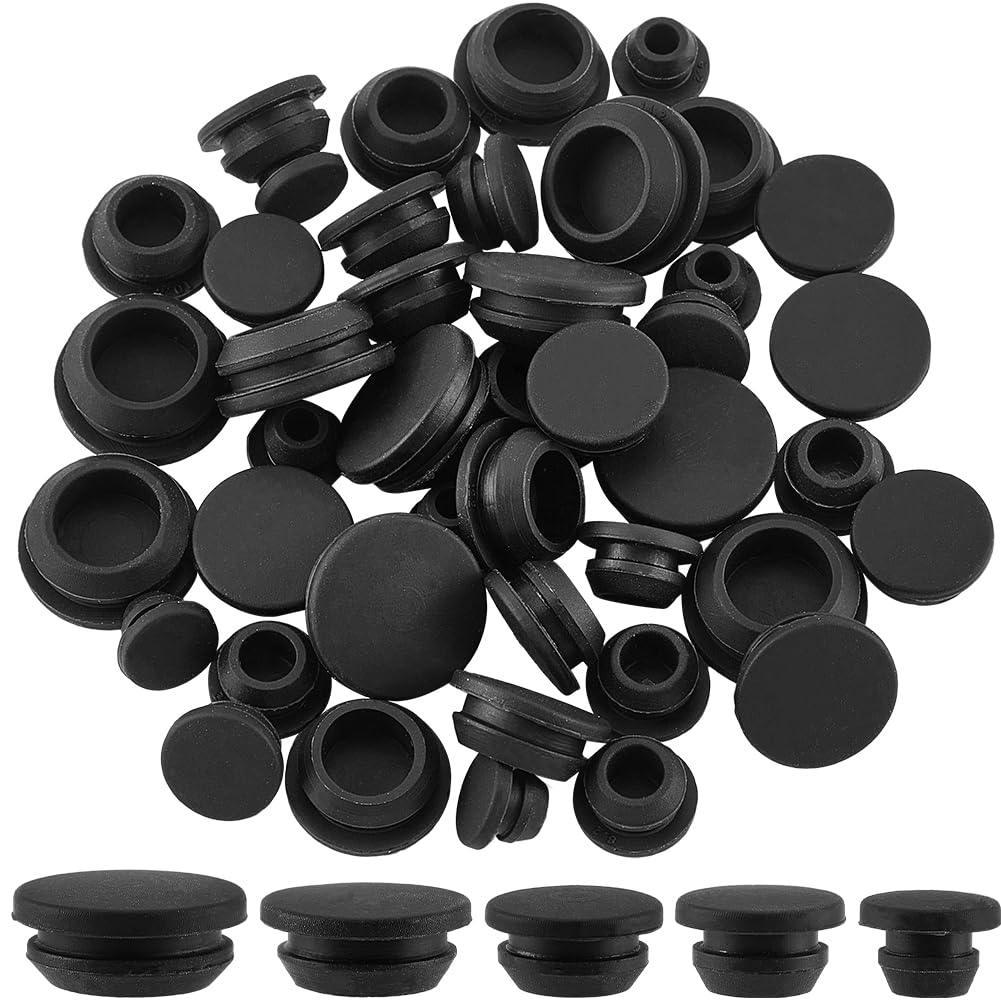 GORGECRAFT 50Pcs 5 Sizes Silicone Hole Plug Black Rubber Tapered Round Waterproof Button Tube End Cover Soft Flexible Reusable Bathtub Stopper Plugs Fit for Furniture Bottle Pipes 3.5-10.5mm Hole