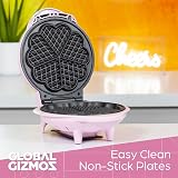 Global Gizmos Heart Shaped Waffle Maker 1000W Non-Stick 25x22 Pink view 3
