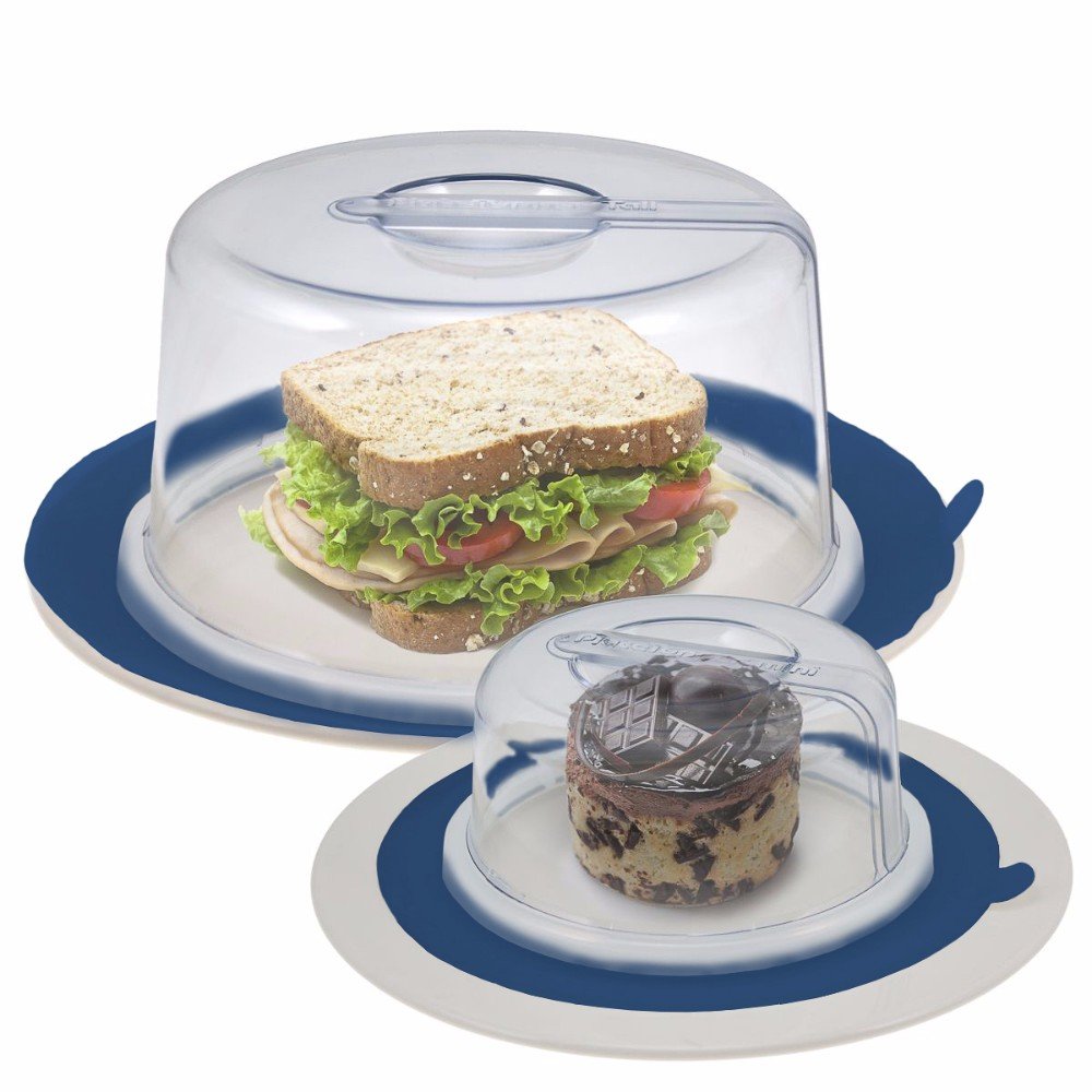 2 PlateTopper (Mini & Tall) Universal Leftover Lid Microwave Cover Airtight (BLUE)