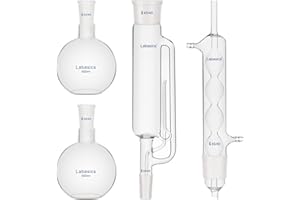 Labasics 500 ml Soxhlet Type Extraction Apparatus, Borosilicate Glass 45/40 Soxhlet Extractor with Allihn Condenser and 2X 500 ml Flat Bottom Flasks with 24/40 Joint, Complete Unit, 4 Pack