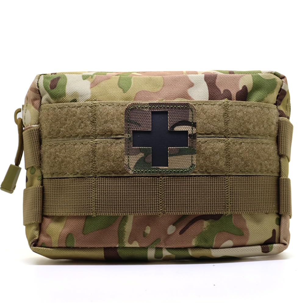 Multicam Camouflage Tactical MOLLE Pouch Waist Pack EDC Organiser Medic Tool Bag Airsoft Military Army Utility Belt Backpack Vest Pouch MTP (Pouch + IRR Square Medic Patch)