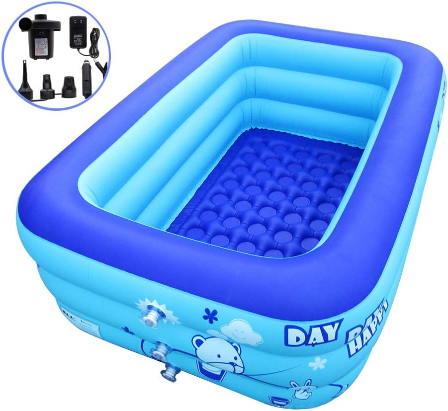 MGbeautyInflatable Bathtub Portable Inflatable Swimming Pool Garden Outdoor Play Pools Hot Tubs with Electric Air Pump (Blue-S)