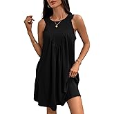 ALSOGO Women's Sleeveless Mini Dress Casual Loose Crew Neck Ruffled Tank Sundress Flowy Beach Vacation Dress with Pockets