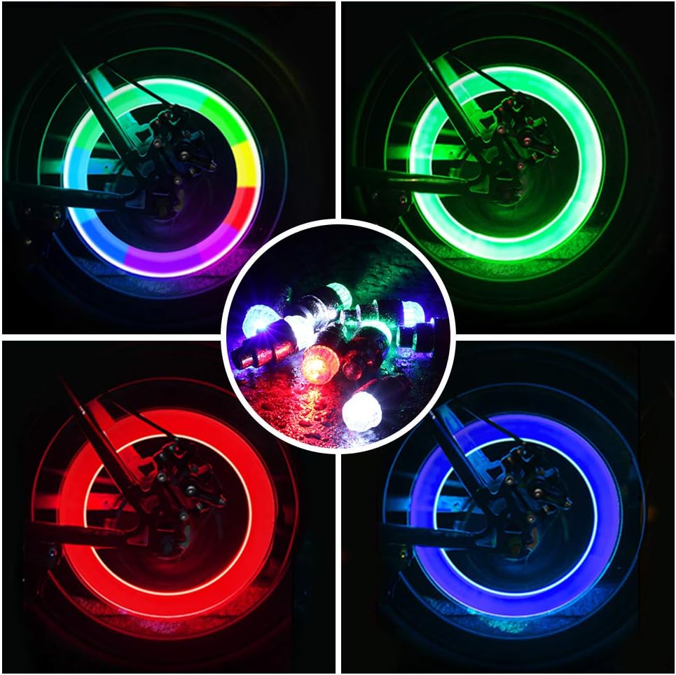 20 PCS LED Bike Wheel Lights, Tire Tyre Wheel Valve Caps Lights, Multicolor Waterproof Tire Motion Neon Light Lamp for Car Bike Bicycle Motorcycle (5 Colors Light): Automotive