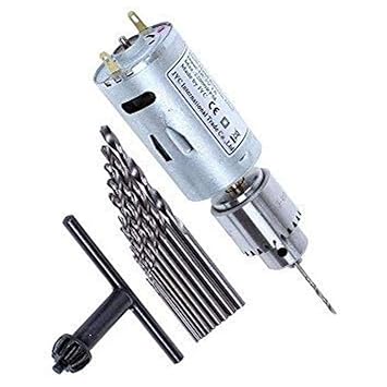 DIY Crafts Steel Mini DC 12V Electric Hand Drill Motor PCB and Twist Drills Set 0.01-0.16 JT0 Chuck (Design No # 6, Silver)