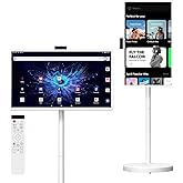 32 Inch Smart Portable TV, FHD Touch Screen Rolling Monitor on Wheels, Android 15 8GB +128GB, Wireless Tablet Display with Camera, 20W Speaker, EDLA-Certified 38,400 mAh Battery Voice Airmouse Remote