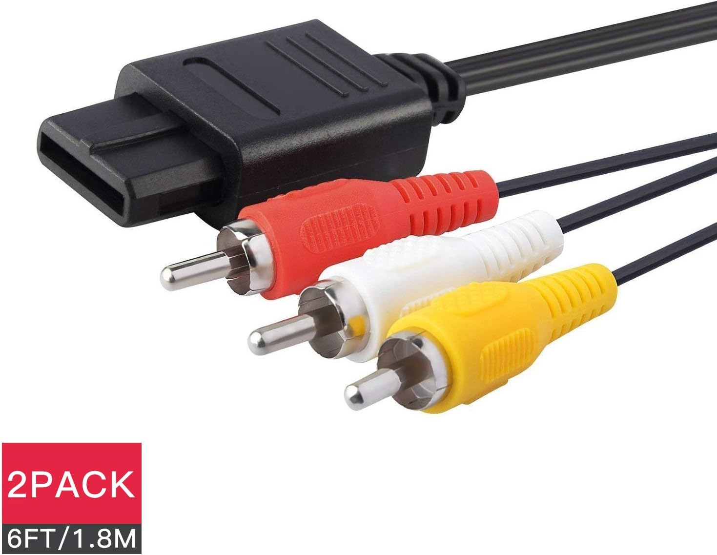 Composite AV Cable Replacement Wire Cords for Nintendo N64/ SNES/ Gamecube/ GC, 1.8 Meters/ 2 Pack