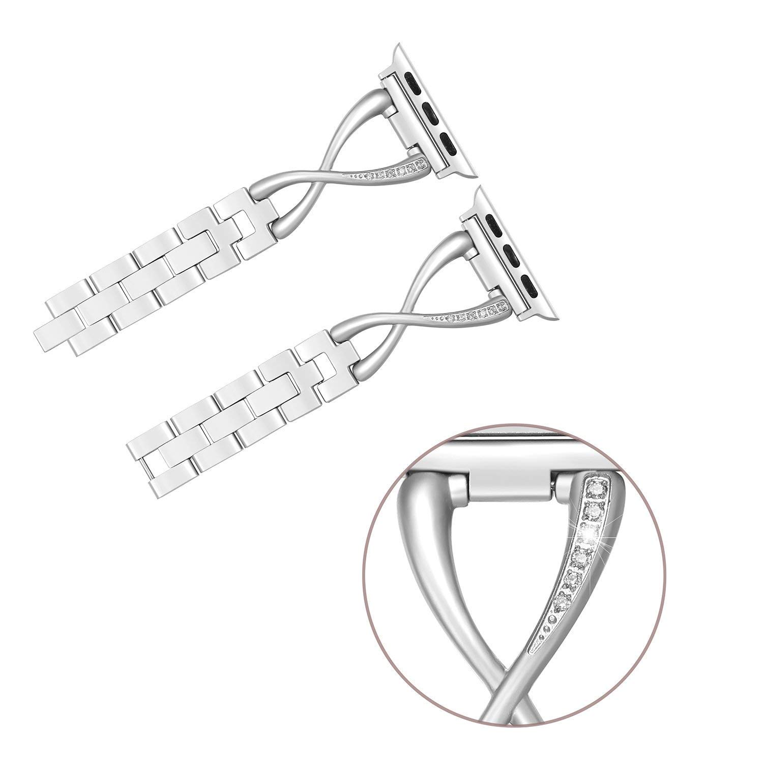 Yicon Compatible Apple Watch Band 38mm 42mm Women, Stainless Steel Metal Replacement Strap X-Link iwatch Apple Watch Series 3,2,1,Nike+, Sport, Edition,Silver, Rosegold (Sliver, 38mm)