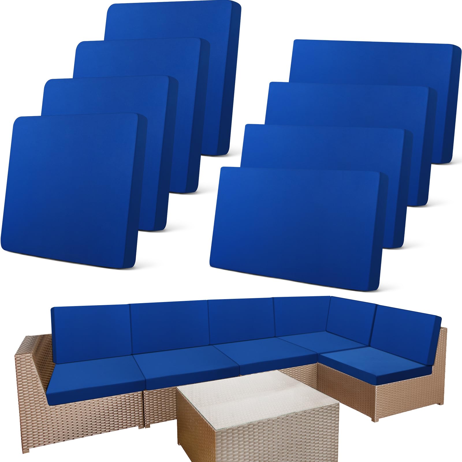 Photo 1 of Newwiee 8 Pcs Stretch Patio Outdoor Cushion Covers Replacement for 4 Backrests and 4 Patio Cushions Covers, Waterproof Couch Sofa Slipcover Furniture Protector, Thin Fabric Breathable(Royal Blue)