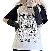 RILGOU Y2K Harajuku Kawaii Gothic Clothes Casual Soft Raglan Sleeve Crewneck Cute Cartoon Gyaru Girl Print T-Shirt