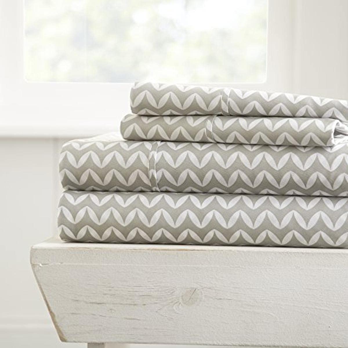 Linen Market 4 Piece Sheet Set Patterned Queen Size Puffed Chevron Grey