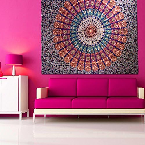 Amazon Com Bedcolors Original Pink Red Purple And Black Medallion Wall Tapestry Indian Mandala Wall Art Hippie Wall Hanging Bohemian Bedspread Large Tapestries Twin Size 54x84inches Home Kitchen