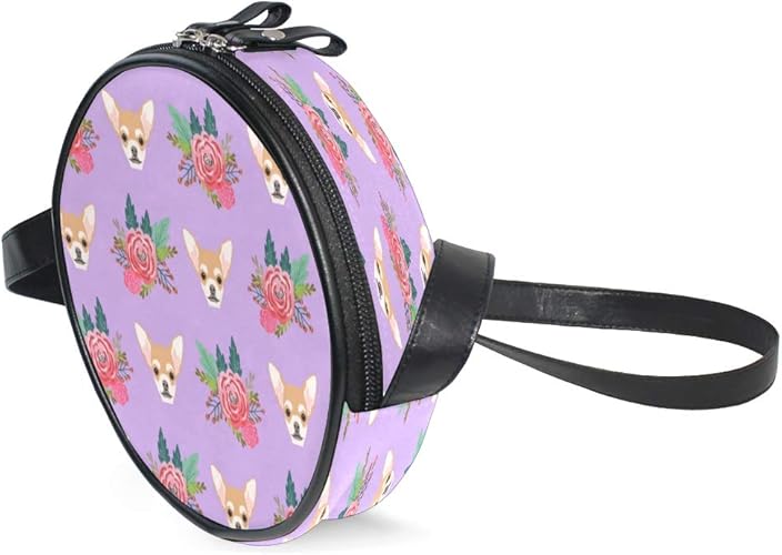 Amazon 丸いショルダーバッグ チワワ 花柄 犬 丸いポーチ クロスボディバッグ キャンバスバッグ トートバッグ 財布バック パーティバッグ 收纳バッグ ミニ丸いバッグ 肩掛け 斜めがけ ポシェット ポーチ かごバッグ わいい シンプル ファスナー付き 2way Cl 小銭入れ