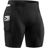 Tigersay Mens Compression Shorts with Pocket, Spandex Running Underwear | Compression Muscle Support, 3 Pockets for Phone/Keys/Earbuds, Moisture-Wicking Stretch, for Gym, Athletic Workouts
