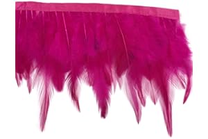 Shekyeon 2yards Rooster Hackle Feather Trim Dress Decoration(Fuchsia)