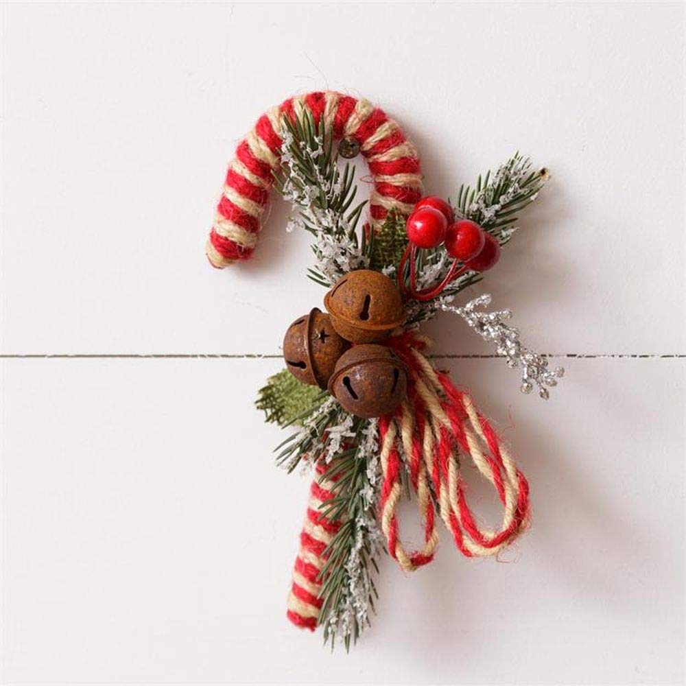 Decorative Bells Audrey Set Of 3 Candy Cane Rusty Bells And Berries Home Decor 2021 M&M Candy Cane Christmas Dispenser