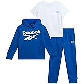 Reebok Baby Boys Pants Set - 3 Piece T-Shirt, Pullover Hoodie & Jogger Pants Set - Fleece Playwear Pant Sets for Toddlers