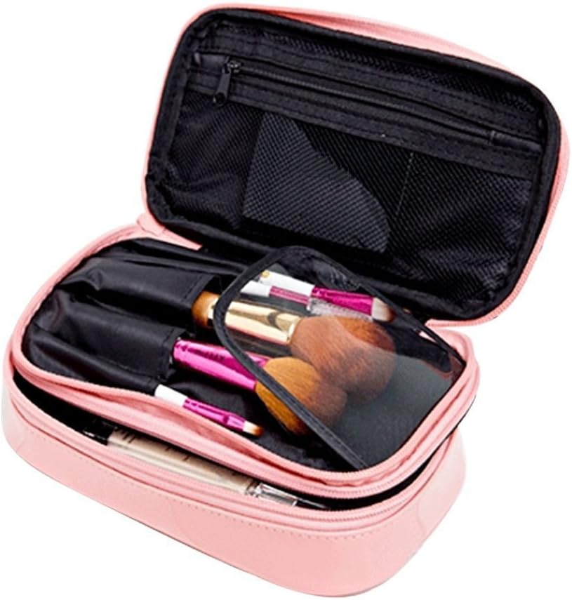 PU Makeup Bag,Small Cosmetic Bag for Women,Makeup Brush Organizer Portable 2 Layer Makeup Pouch Waterproof for Travel