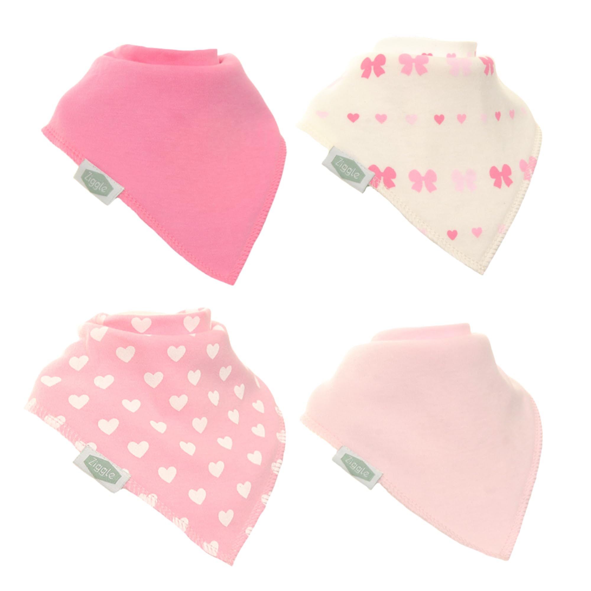 Ziggle - Bandana Dribble Bibs - Cotton Front Baby Bibs Newborn to 24 Months - Newborn Baby Gifts - Bibs For Comfortable Kids - Hearts & Bows — image 1