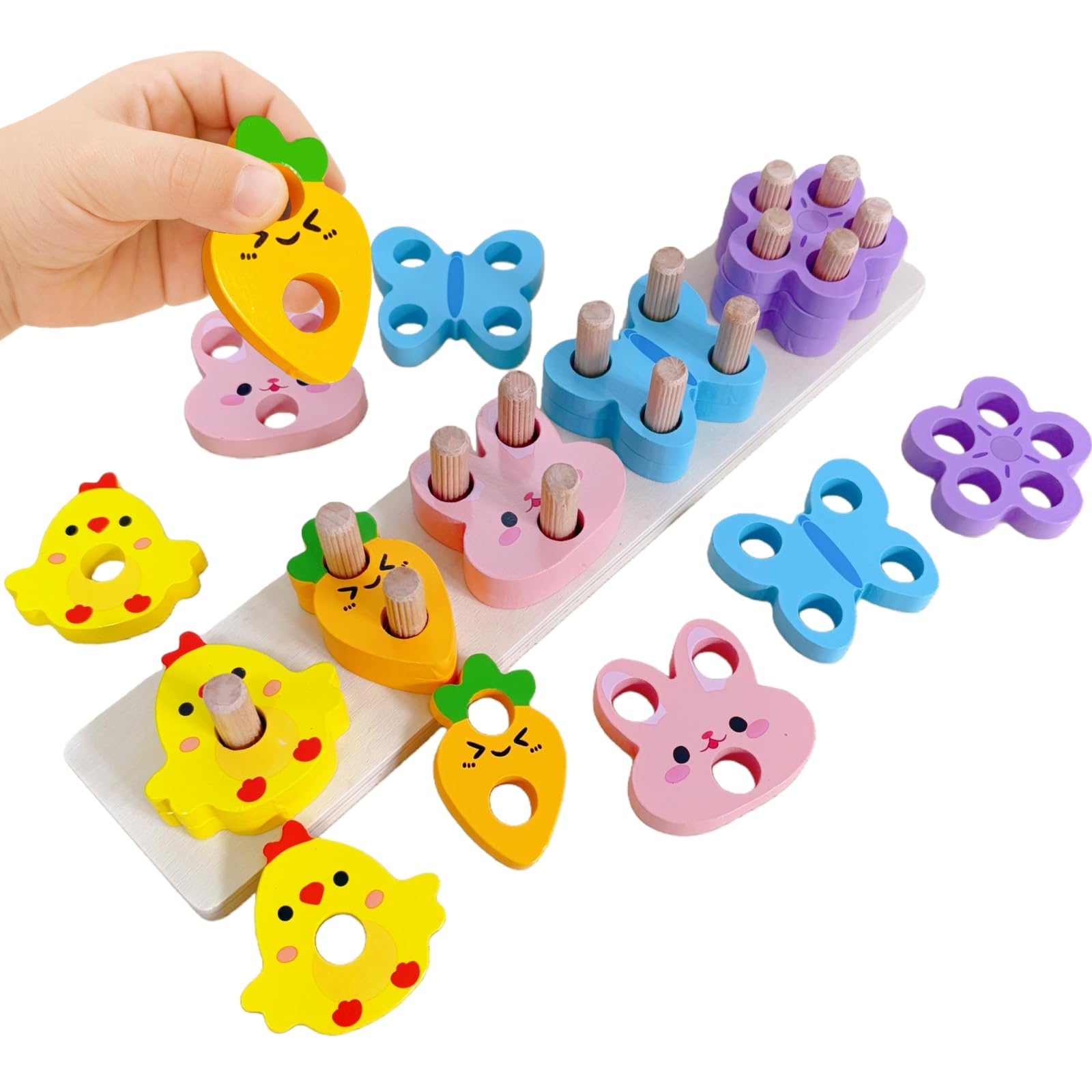 UURM Easter Montessori Toys for 1 2 3 Years, Wooden Counting & Stacking Toys for Toddlers Educational Learning Toys Easter Basket Stuffers