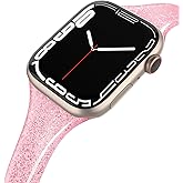 SWEES Compatible with Apple Watch Bands 46mm 42mm 44mm 45mm, Shiny Glitter Silicone Soft Slim Small Sport Replacement Strap Compatible for iWatch Ultra Series 10 9 8 7 6 5 4 3 2 1 SE Women