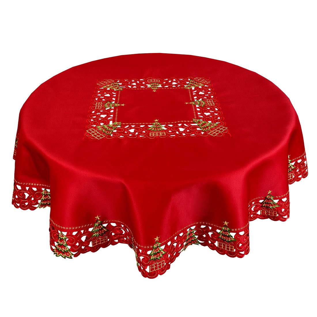 Grelucgo Holly Embroidered Christmas Tablecloth (Round 52 inch)