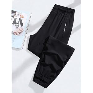 Teen Boys Quick Dry Jogger Pants, Elastic Waist Zip Side Pocket Athletic Tapered Trousers for Outdoor Sports Daily Loungewear
