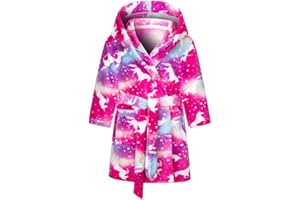 SRVNFBKT Boys Girls Bathrobes, Kids Hooded Bathrobes Plush Soft Flannel Robes Sleepwear Gift for Boys Girls