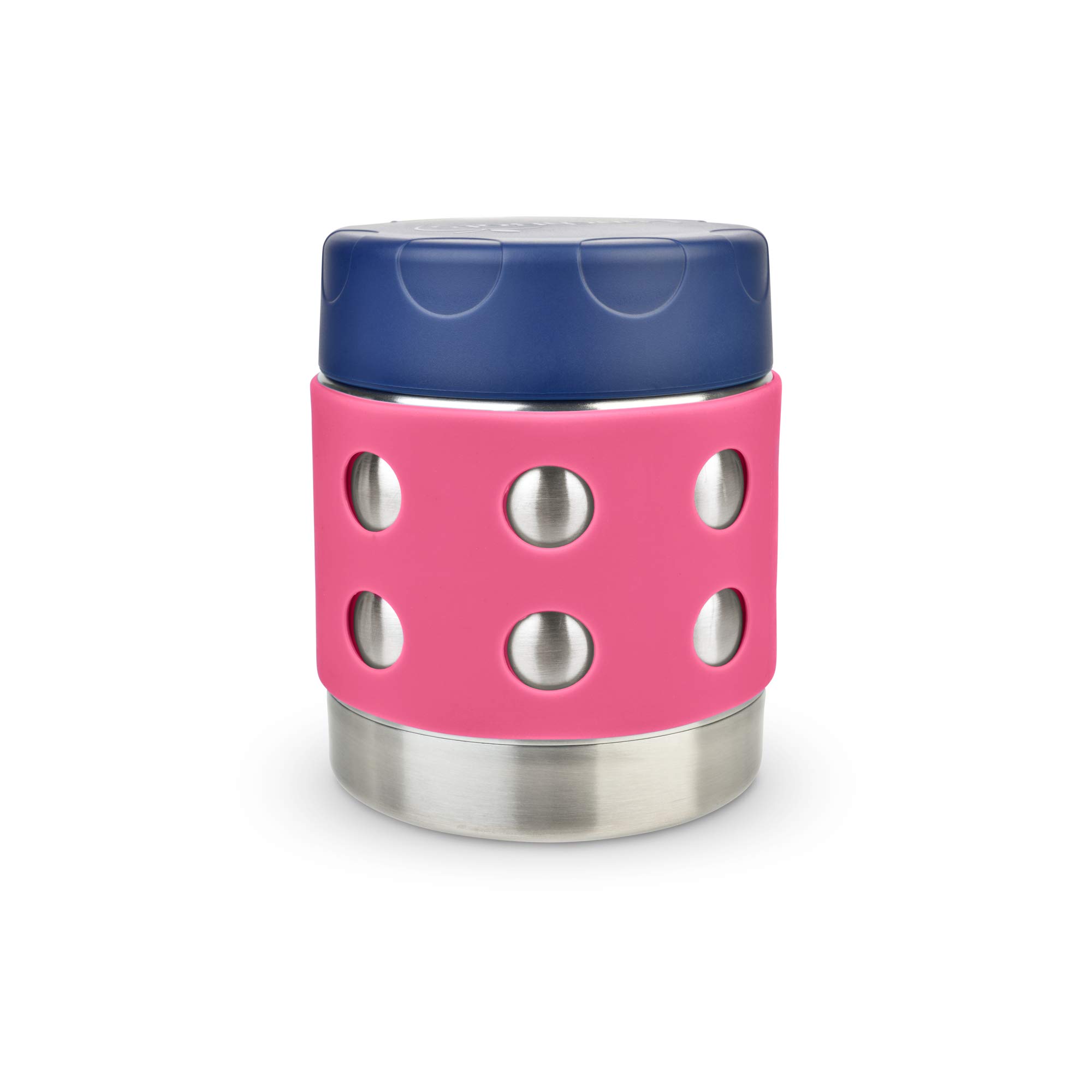 Photo 1 of LunchBots Thermal 8 oz Triple Insulated Jar- Hot 6 Hours or Cold 12 Hours - Leak Proof Insulated Soup Jar - All Stainless Interior - Navy Lid - Pink Dots