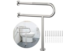 Toilet Support Rail 23.4X 28 Inch, Munzong Anti-Slip Satin Brushed Nickel Handicap Grab Bar for Bathroom, Stainless Steel Knurled Safety handrails with Leg for Elderly Disabled Pregnant-1.25’Tube