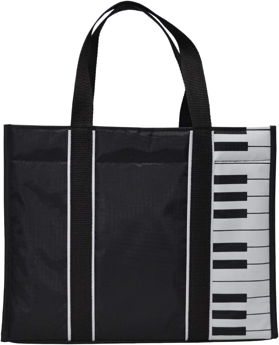 PUNK Piano Keys Music Tote Bag Waterproof Oxford Cloth Handbag Shoulder Tote Shopping Bag with Magnetic Snaps Buckle(Piano Keys-Black)