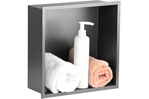 SaniteModar Shower Niche 12" X 12", Gray Stainless Steel Niche for Shower Wall, No Tile Needed