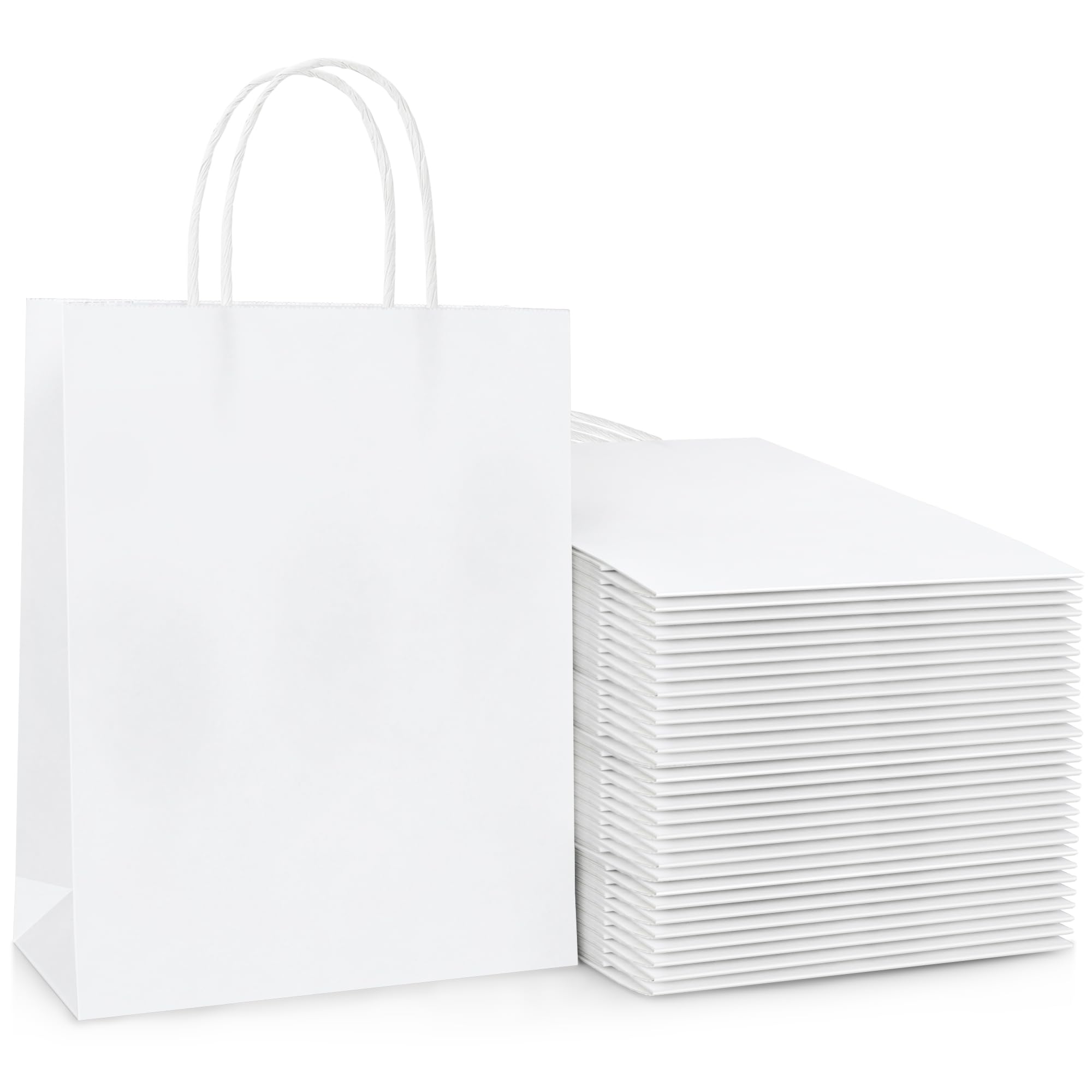 30 Pcs White Paper Bags with Twist Handles, 120 GSM Kraft Large White Party Bags Plain Gift Bags for Kids Adults Party Favors Birthdays Christmas Baby Showers Weddings Retail and Sweet (27x21x11cm)