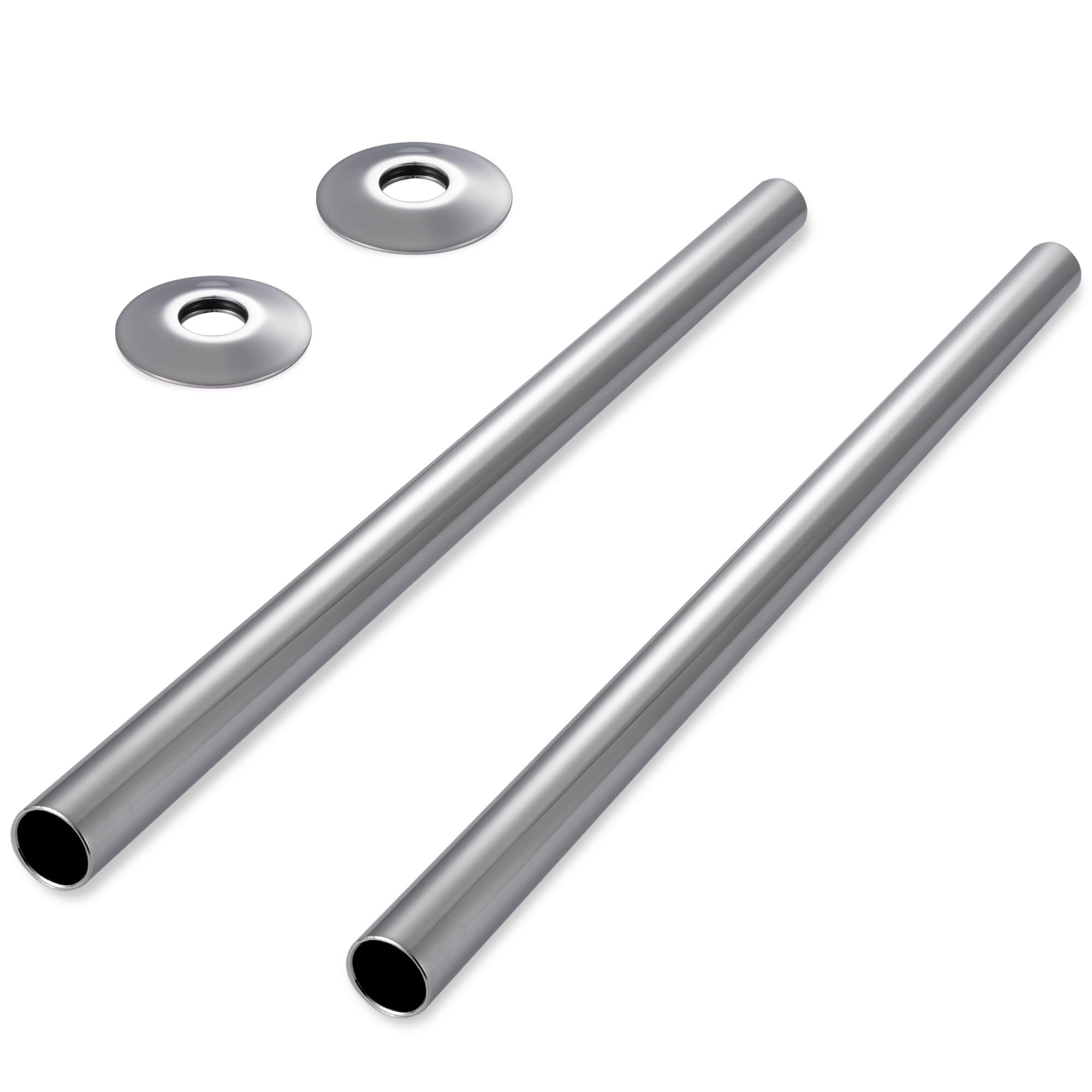 VANCOCO 2Pcs 300mm×15mm Radiator Pipe Sleeves, Chrome Radiator Collars Cover Pair Radiator Pipe Covers