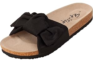 PepStep Slide Sandals for Women or Ladies Dressy Summer Casual, Cute Bow Tie Knot On Top Strap, Comfy Slip On Cork Foot Bed