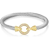 WOWORAMA Twisted Cable Wire Cuff Bracelets for Women Two Tone Gold Silver Cuff Bracelet Unisex Mixed Metal Bangle Bracelets Jewelry