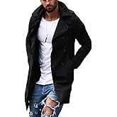 Gafeng Mens Double Breasted Trench Coat Notched Lapel Casual Slim Fit Long Windbreaker Overcoat