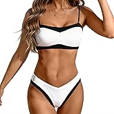 MIKETAI Bikini Sets for Women 2 Piece Swimsuit High Cut Adjustable Spaghetti Straps Color Block Bathing Suit for Women