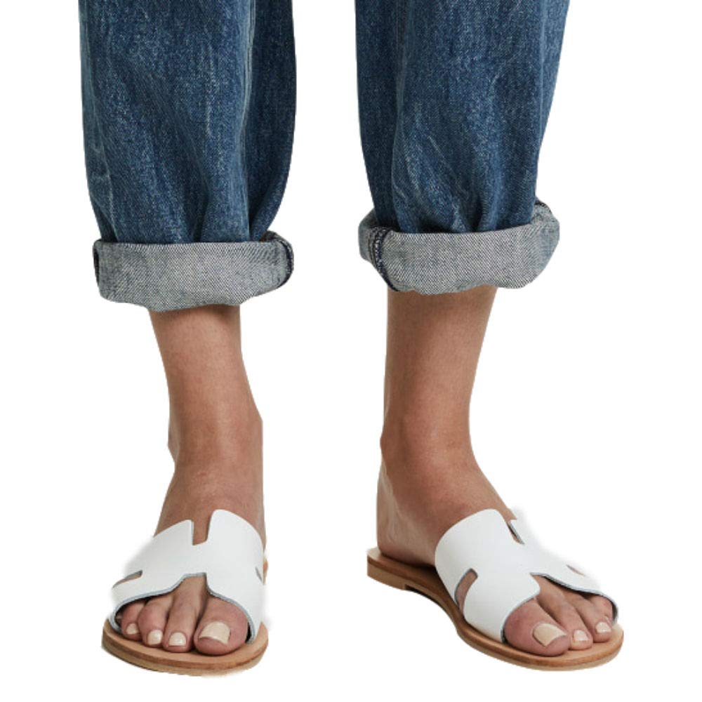 LAICIGO Women's Slip-On Open Toe Single Band Flat Slipper Slide Sandal