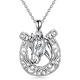 YAFEINI Horseshoe Horse Necklace 925 Sterling Silver Celtic Knot Horse Pendant Lucky Horse Jewelry Gifts for Women Girls…