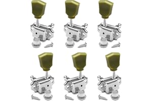 MAXCHEER 3R3L Vintage Guitar Deluxe String Tuning Pegs Machine Heads Greenish Button for Epiphone Les Paul Style Guitar Replacement (Chrome)