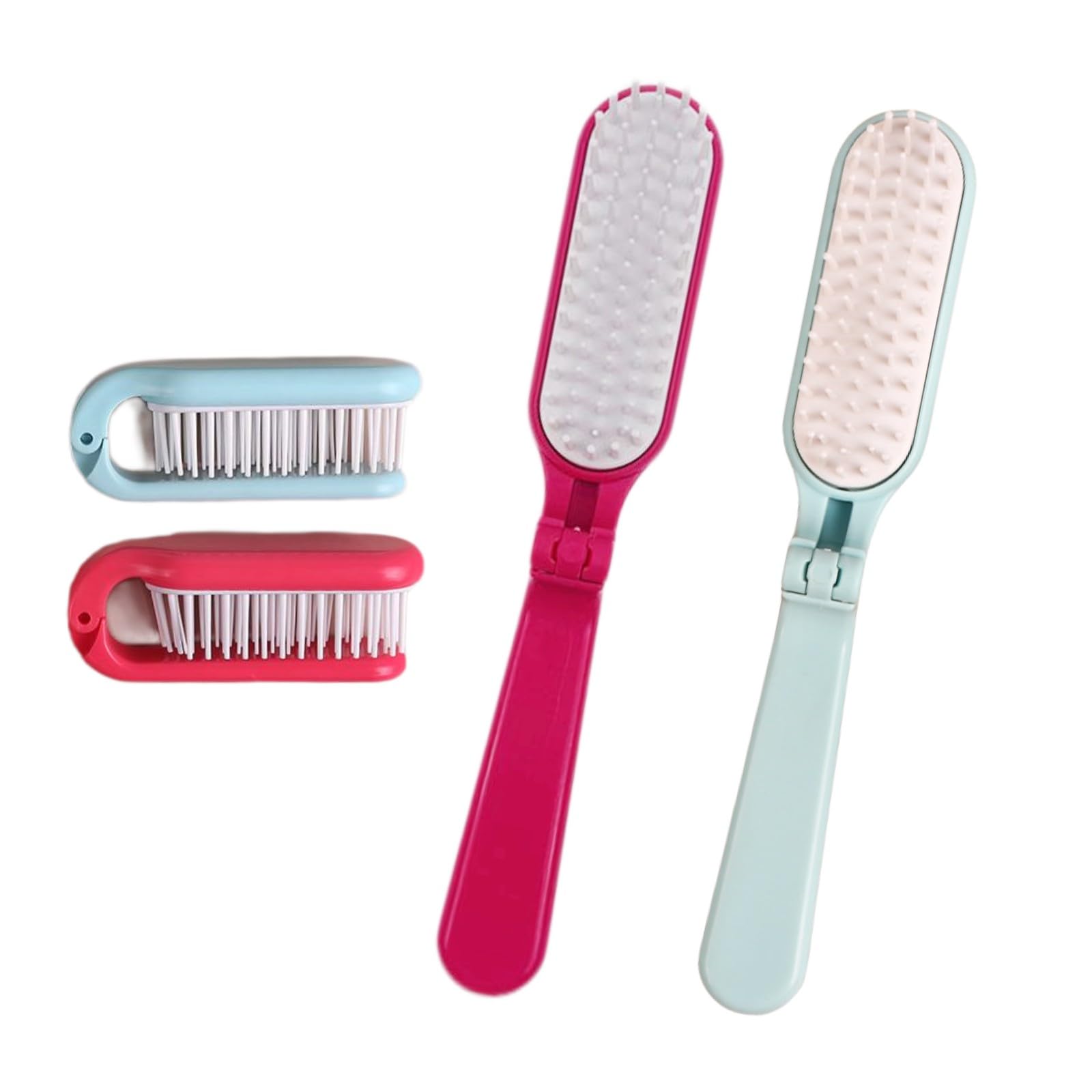 2Pcs Folding Hair Brush Hair Comb Portable Mini Massage Hair Brush Anti-Static Anti-knot for Women & Girls Size for Handbag (rose&blue)