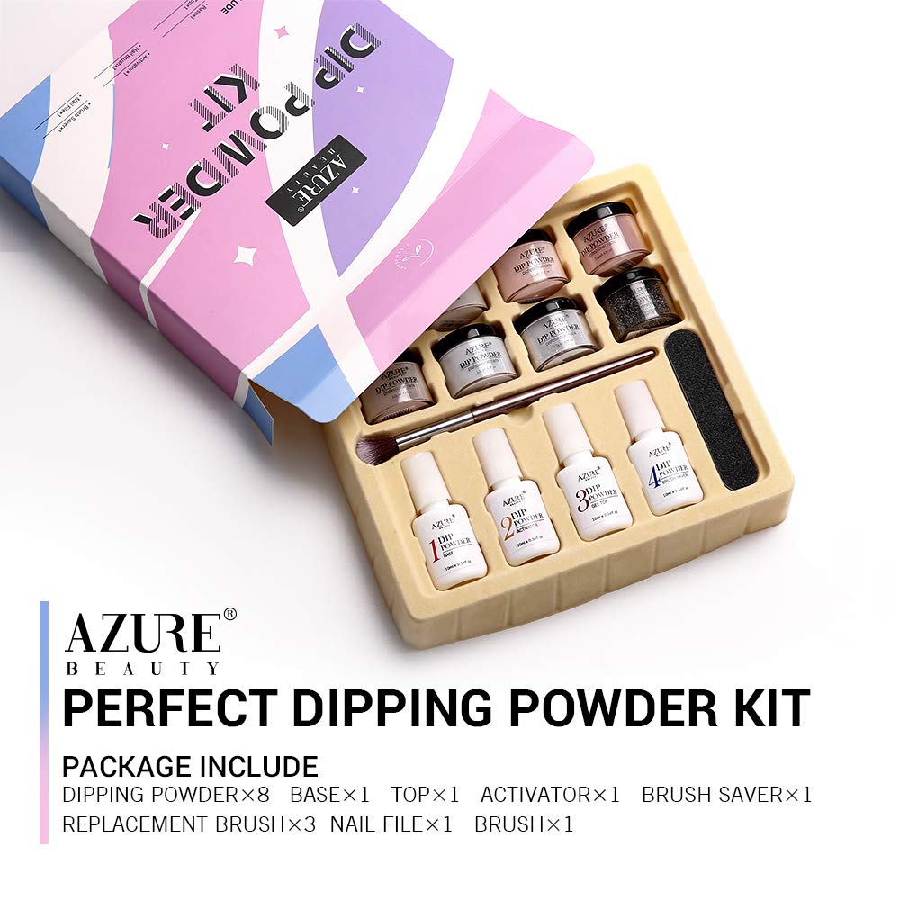 AZUREBEAUTY Nude Gray 8 Colors Dipping Powder Nail Starter Kit Acrylic Dipping Powder System Essential Kit for French Nail Manicure Nail Art Set : Beauty